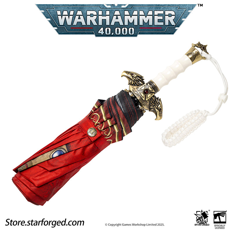 Starforged Warhammer 40K Adeptus Custodes Misericordia Umbrella Men's Accessories Birthday Gift Other The Misericordia is the signature shortblade wielded by the Adeptus Custodes. Each neophyte who ascends to the ranks of the Emperor's chosen is bestowed this mastercrafted blade - a weapon as elegant as it is lethal. Wrought in auric alloys and luna silver, its haft is perfectly balanced to its bearer's grip, while its machine-spirit commands molecular disruption fields capable of breaching even Terminator